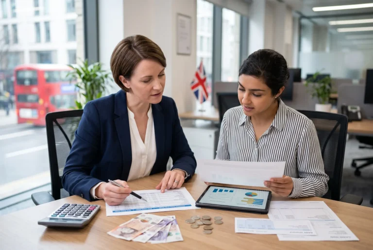 Employee and HR professional comparing Real Living Wage vs National Living Wage pay calculations